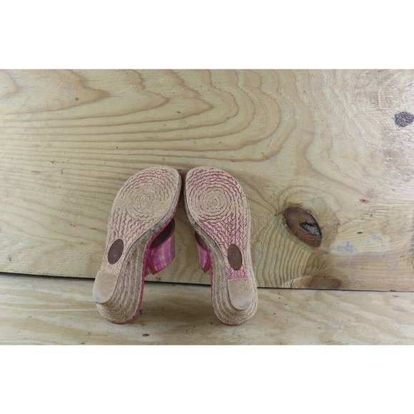 Born Shoes Womens Sandals Sz 8 Drilles Espadrilles Pink Check Print Wedge - Picture 9 of 10
